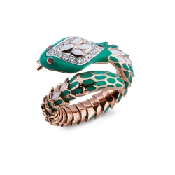 18k rosé gold snake ring with diamonds and rubies 