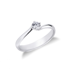 Bague de fiançailles 4 griffes Or Blanc 18k diamant ct. 0,20