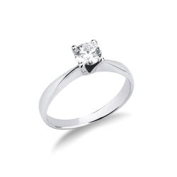 Bague Solitaire en Or Blanc 18k avec Diamant Brillant 0,30 ct