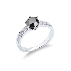 Bague solitaire en or blanc 18k et diamant noir