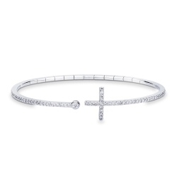 Bracciale flessibile in oro bianco 18k con Croce in diamanti