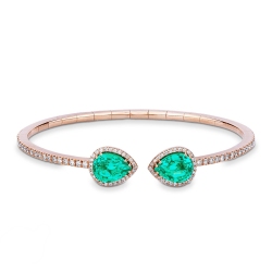 Bracelet in rose gold with 2 emeralds and diamonds 