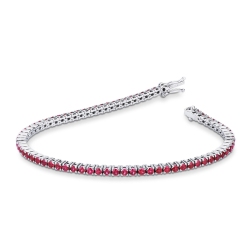 Pulsera Tennis fina en oro blanco de 18k con rubíes