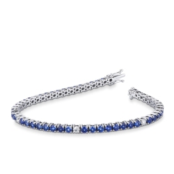 Weißgold 750 Tennisarmband mit blauen Saphiren und Diamanten 