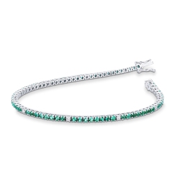 Wire links tennis bracelet with emeralds and diamonds