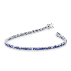 18k white gold tennis bracelet with blue sapphires and diamonds