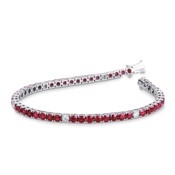 Wire style tennis bracelet with rubies and round cut diamonds