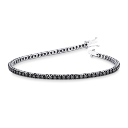 Bracelet tennis à griffes en or blanc 18k avec diamants noirs