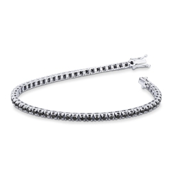 Bracelet Tennis Or Blanc 18k avec Diamants Noirs