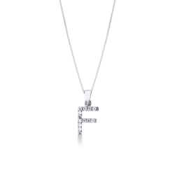 Letter F pendant with diamonds in 18k white gold