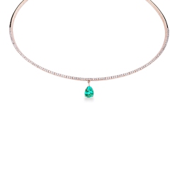 18k rose gold necklace with emerald and diamonds