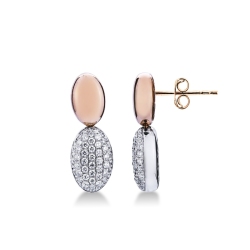 Double oval earrings in white and rose gold 18k with diamonds 