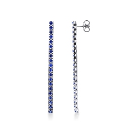 Drop tennis earrings with sapphires in 18k white gold