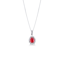 Kette mit Rubin Anhänger und Diamanten Weißgold 18 Karat