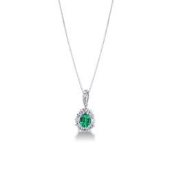 Necklace with pear cut emerald crowned by diamonds