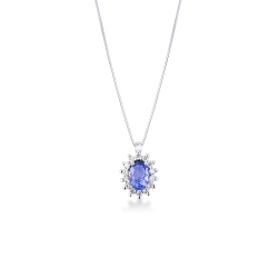 Necklace in white gold 18k with diamonds and tanzanite oval cut