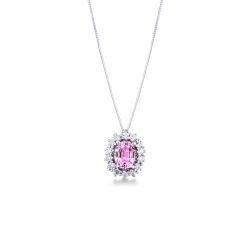 Necklace in white gold 18k with pink sapphire and diamonds