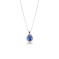 Necklace with diamonds and pear cut blue sapphire pendant