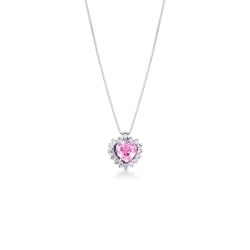 Halo necklace with pink sapphire and diamonds