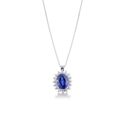 Collier en or blanc 18 carats avec saphir bleu et diamants