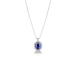 Necklace with pendant, central oval cut blue sapphire and diamonds