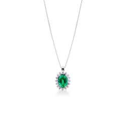 Necklace with emerald and a crown of diamonds