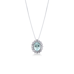 Necklace with pendant, central oval aquamarine and diamonds
