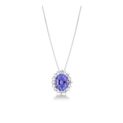 Collier halo en or blanc 18k avec tanzanite et diamants