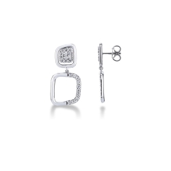 Boucles d’oreilles pendantes en or blanc 18k carrés et diamants