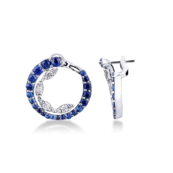 Pendientes aro Oro Blanco 18k con zafiros y diamantes
