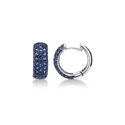 18k white gold hoop earrings with blue sapphires and burnished tips