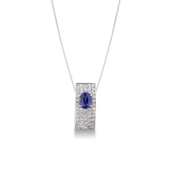 Weißgold Kette mit Pavé aus Diamanten und blauem Saphir 