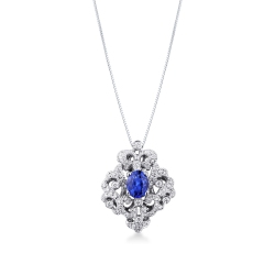 Elegant necklace wih blue sapphire and round cut diamonds