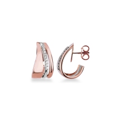 Double band hoop earrings in white and rose gold 18k with diamonds 