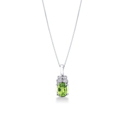 Necklace with oval peridot  and diamonds pendant