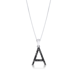 Pendentif lettre  A collier femme or blanc et diamants noir