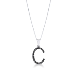 18k white gold letter C with black diamonds