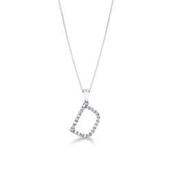 Letter D pendant with diamonds in white gold 18k