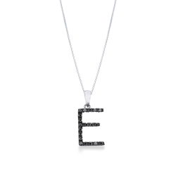 Necklace with initial E in 750 white gold and black diamonds