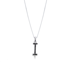 Necklace with initial I in white gold with black diamonds