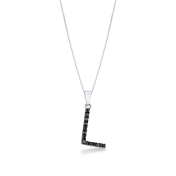 18k white gold letter L with black diamonds