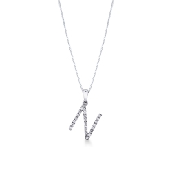 Letter N pendant with diamonds in 18k white gold