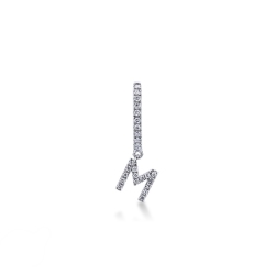 Single earring with pendant letter M with diamonds