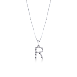 Buchstabe Kette R mit Diamanten Weißgold