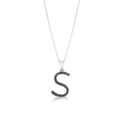 Necklace with initial S in 750 white gold and black diamonds