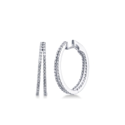 Doubled diamond hoops with diamonds in white gold 18k 
