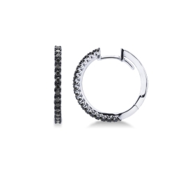 18k white gold hoops with black diamonds 