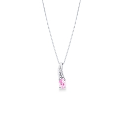 18k white gold necklace with pink sapphire oval cut and diamonds 