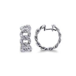 Orecchini a cerchio maglia groumette in oro bianco 18k con diamanti