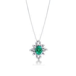 Oval emerald pendant with wire setted diamond